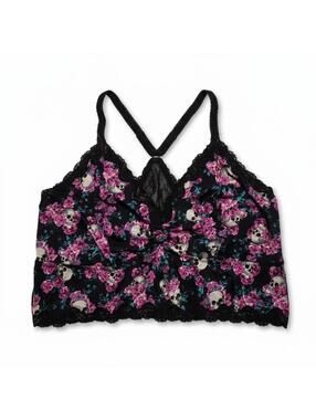 Torrid Curve Bra 5X Black Floral Lace Bralette Skulls Racerback Cute Goth Grunge